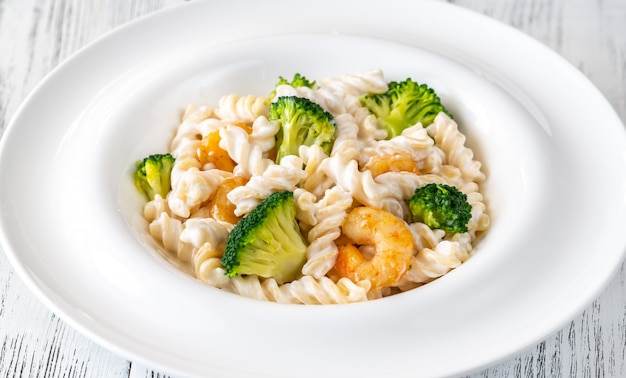 Fusilli with broccoli and shrimps