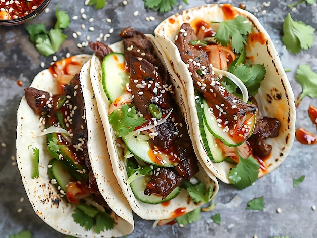 Fusioninspired Korean BBQ tacos with vibrant flavors and textures