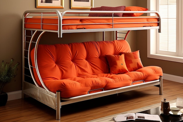 Futon bunk bed with futon sofa underneath