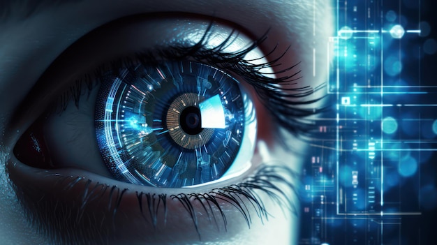 Future advanced hologram screen eyes Humanoid technology algorithm VR system