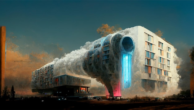 future Building covered with cloud fantasy