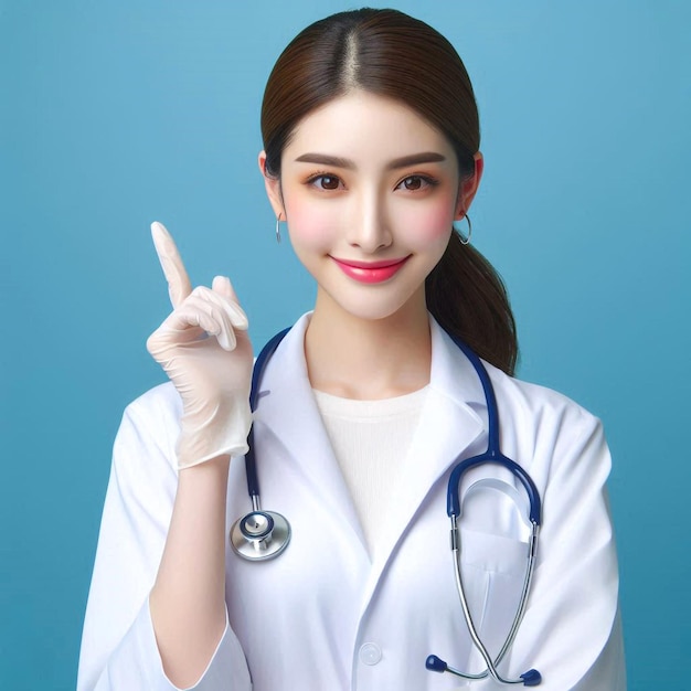 A future Cheerful young female doctor with a stethoscope around her neck isolated blue background