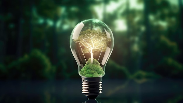 Future industry icon Green energy innovation in power generation with a light bulb graphic interface