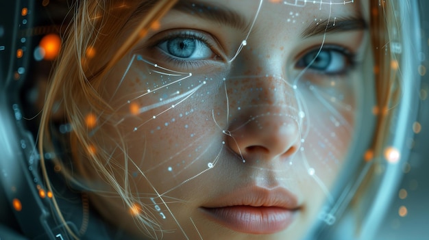 Future Interaction Woman with Neural Interface Device Explores Singularity