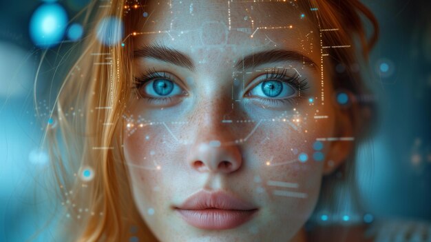 Future Interaction Woman with Neural Interface Device Explores Singularity