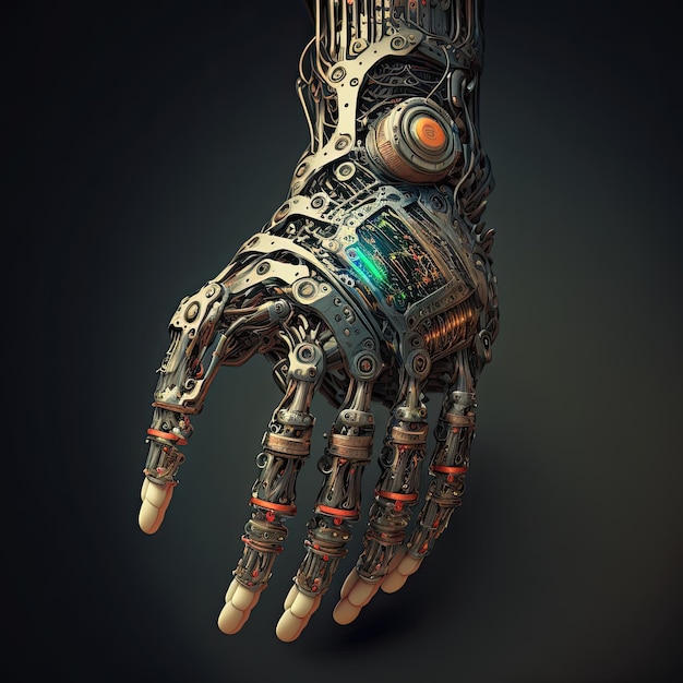 The future is here Robot hand on a dark background Generative AI