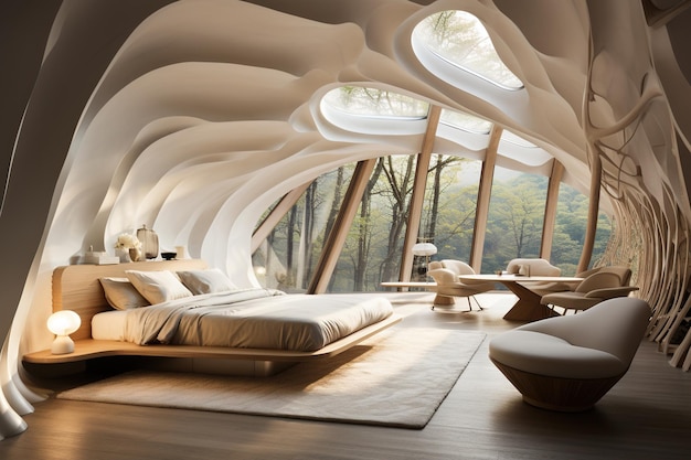 Future room design modern layout modernized house room bedroom alternative look and structure geometry abstract future housing layout simplicity creativity minimalism sophistication