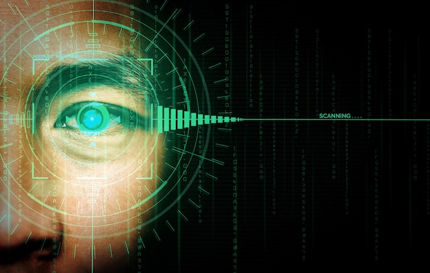 Photo future security data by biometrics eye scanning uds