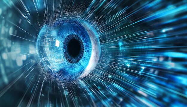 Photo future technology blue eye cyber security concept background abstract hi speed digital internetm