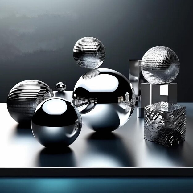 Photo futuristic 3d chrome effects with glassmorphism abstract shapes and geometric patterns