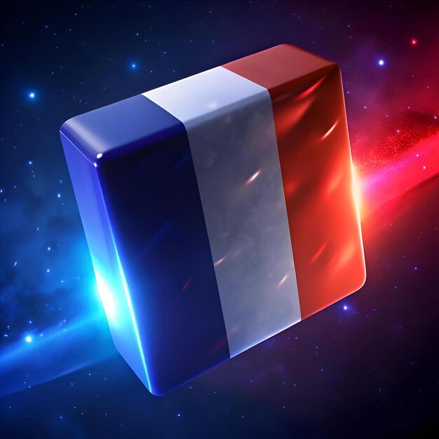 Photo a futuristic 3d cube rendered in a glossy metallic style featuring the french flag