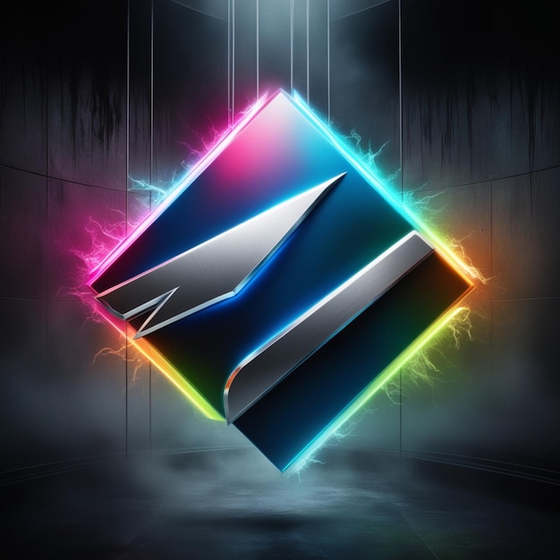 A futuristic 3D gaming logo rendered in sleek metallic silver and electric blue