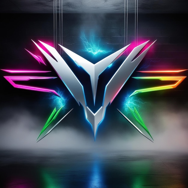 A futuristic 3D gaming logo rendered in sleek metallic silver and electric blue