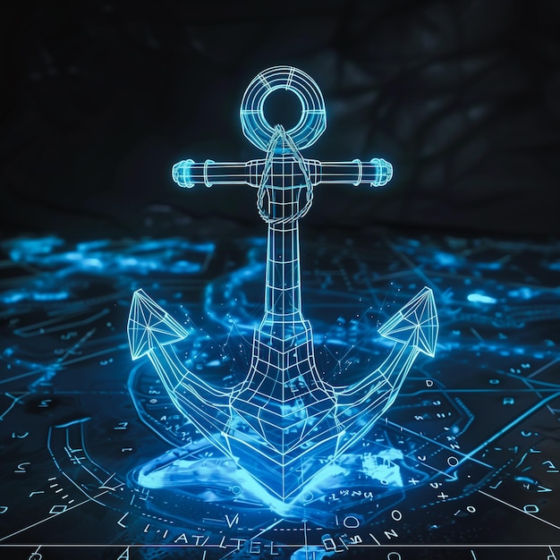 Photo futuristic 3d hologram of an anchor with digital interface