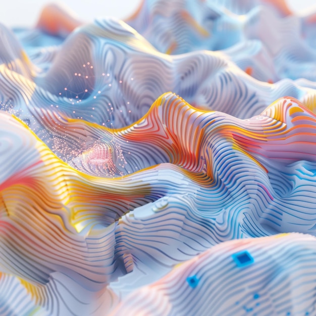 Futuristic 3D Holographic Weather Pattern Displaying Climate Data on White Background