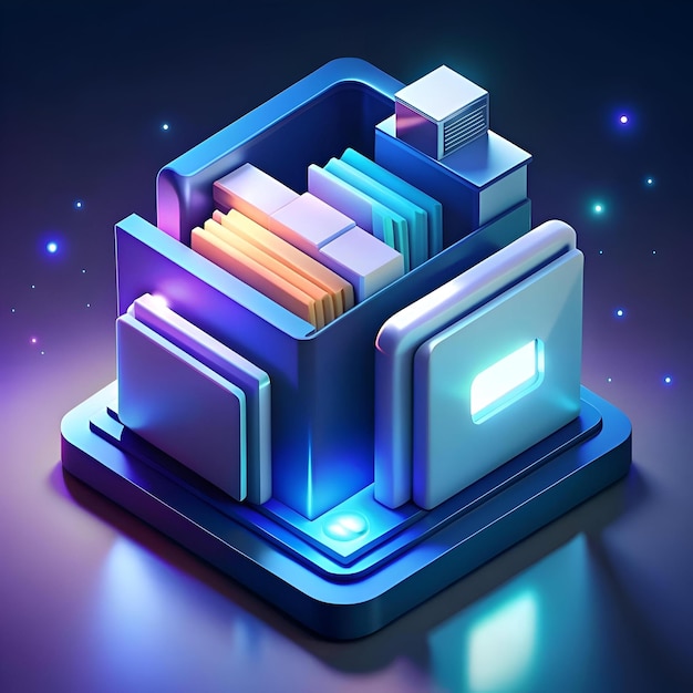 Photo a futuristic 3d icon representing file management perfect for illustrating data organization cloud storage and digital archiving