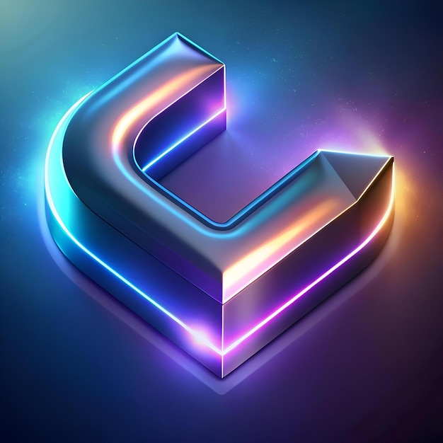 Photo a futuristic 3d icon in the shape of a letter c rendered in a metallic finish and illuminated by vibrant neon lights