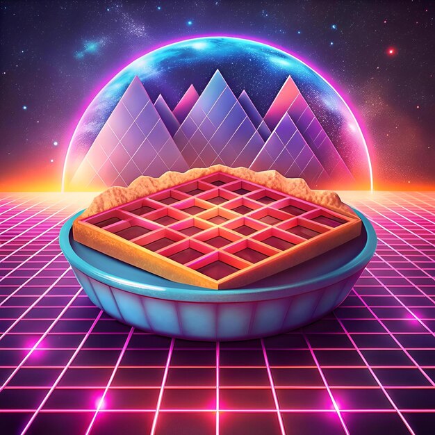 Photo a futuristic 3d illustration of a waffle pie in a retro 80s style perfect for social media website graphics or app design