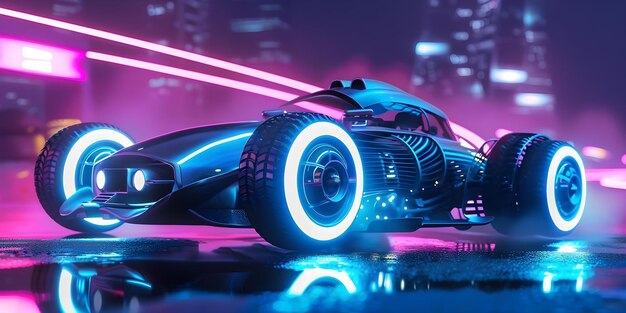 Photo futuristic 3d neon electric car with modern design and vibrant lights concept futuristic design 3d model neon lights electric vehicle modern aesthetics