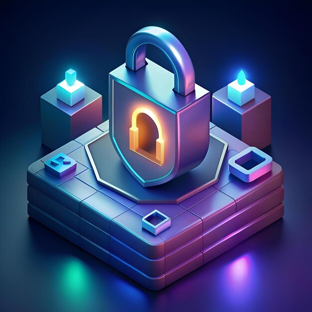 Photo a futuristic 3d padlock icon inside a shield symbolizing secure data protection