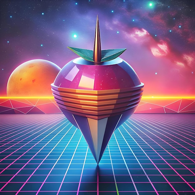 Photo a futuristic 3d rendered apple with a sharp metallic point