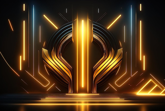 Futuristic abstract backdrop illuminated by golden neon lights