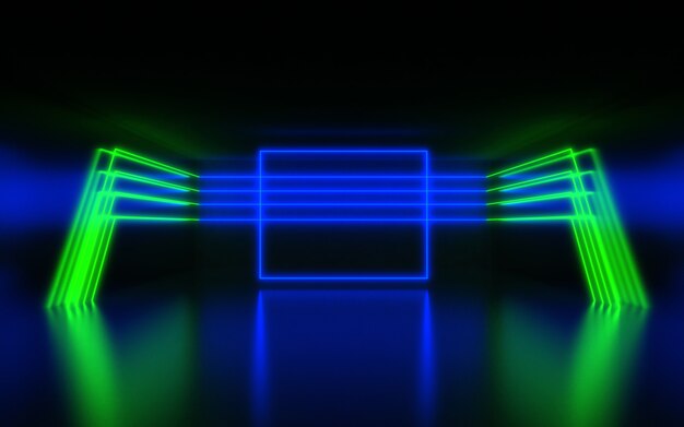 Futuristic abstract background. room with neon light. 3d illustration