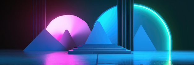 Photo futuristic abstract geometry with nighttime illumination