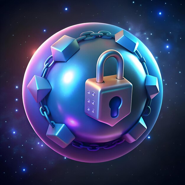 Photo a futuristic abstract image depicting a sphere encased in a chain with a lock