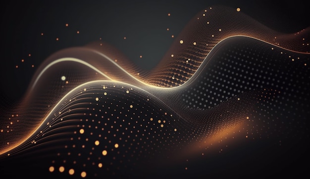 Futuristic abstract mesh Wave with the connection of dots and lines 3D rendering