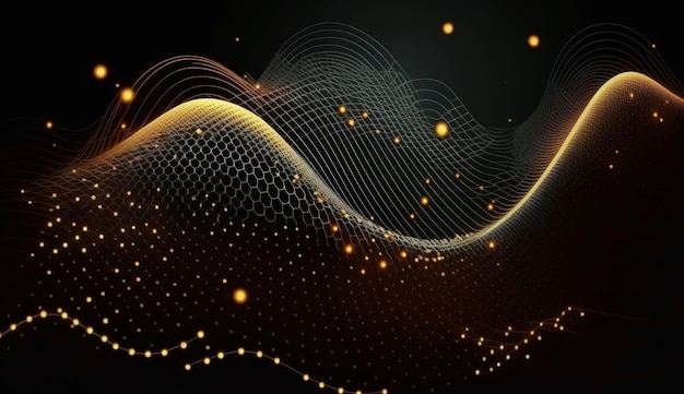 Futuristic abstract mesh Wave with the connection of dots and lines 3D rendering