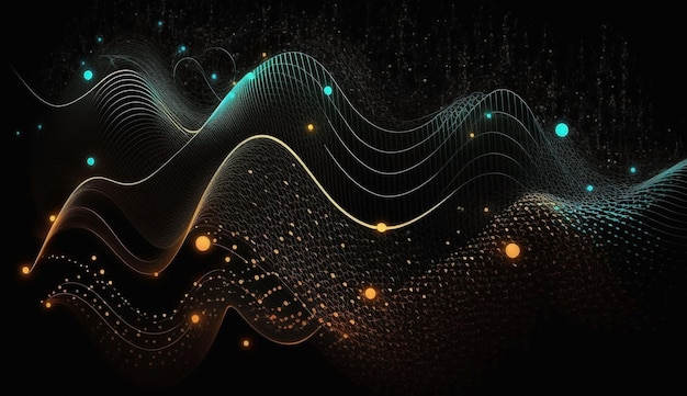 Futuristic abstract mesh Wave with the connection of dots and lines 3D rendering