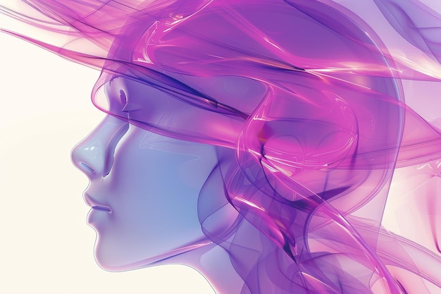 Futuristic Abstract Portrait with Transparent Fluid Shapes and Gradient Colors in Digital Art