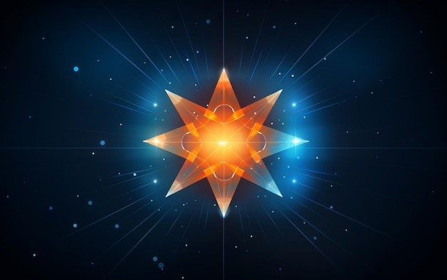 Futuristic abstract technology background geometric vector with orange and blue light star