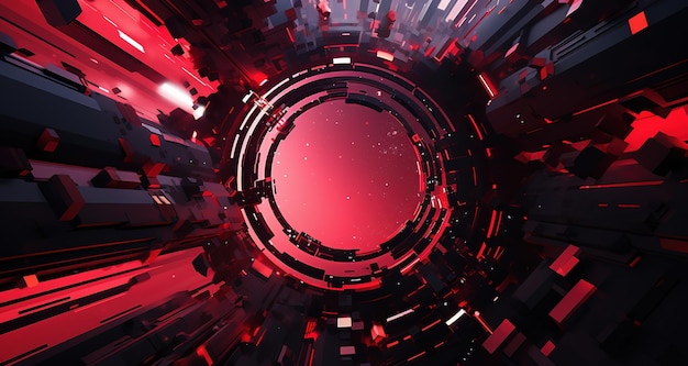 Futuristic abstract wallpaper with red squares The blast wave passes through the corridor