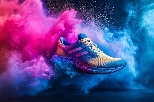 Photo futuristic adidas ultraboost with neon burst