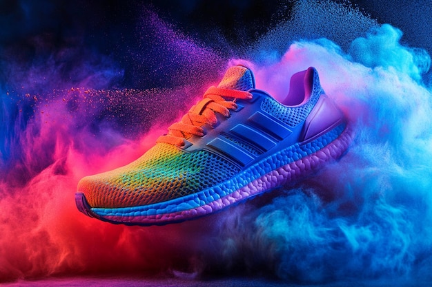 Photo futuristic adidas ultraboost with neon burst