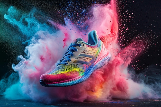 Photo futuristic adidas ultraboost with neon burst