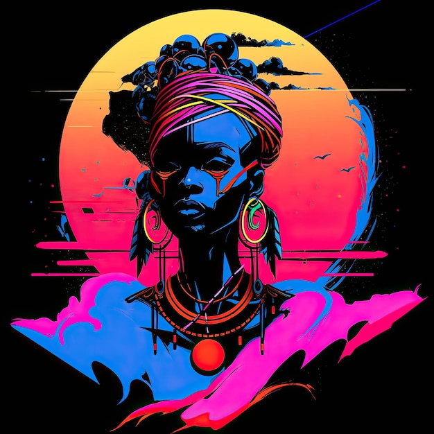 Futuristic African woman in Wakanda style Vector illustration art for T shirt prints