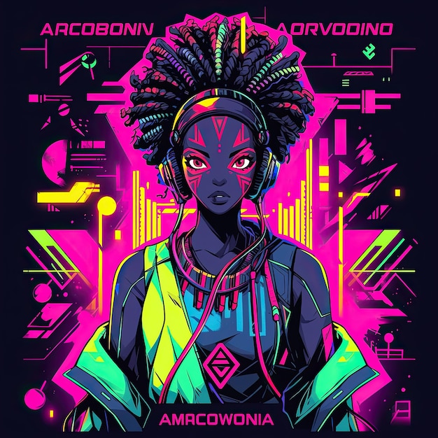 Futuristic African woman in Wakanda style Vector illustration art for T shirt prints