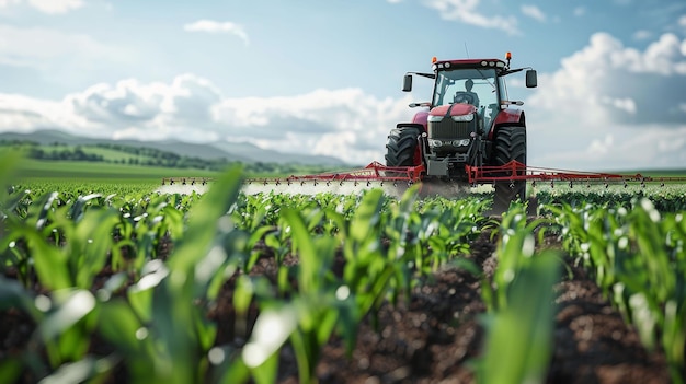 Futuristic Agriculture Tractor Spraying Fertilizer Advanced Technology concept