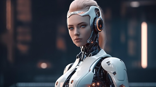 futuristic Ai android robot beautiful female woman