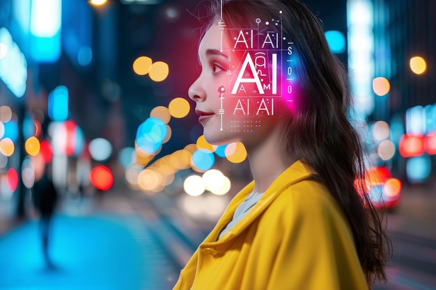 Photo futuristic ai concept with holographic data visualization on night city streets