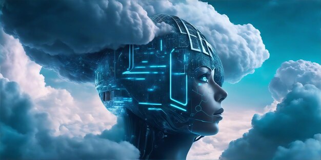 Futuristic AI Mind in Cyber Security Hub Managing Modern Cloud Data Center