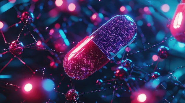 Futuristic AIEnhanced Pill Concept with Vibrant Neon Colors