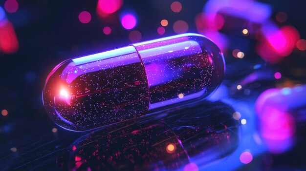 Photo futuristic aienhanced pill concept with vibrant neon colors