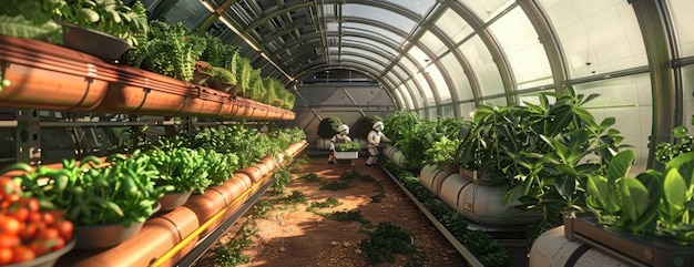 Futuristic AIManaged Martian Agriculture Robotic Farming Inside a Protective Dome