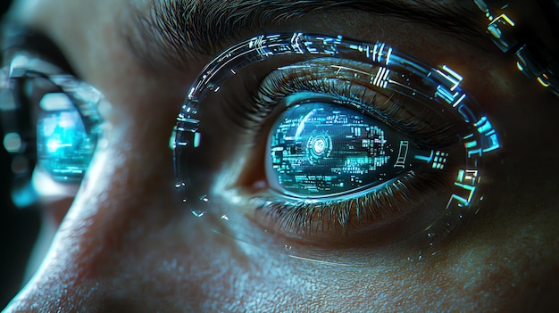 Photo futuristic aipowered cybernetic eye with digital vision and biometric scanning for advanced innovat