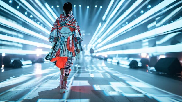 Futuristic AIPowered Runway CyberInspired Fashion in Vibrant Digital Clothing