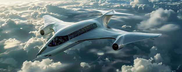 Futuristic Aircraft Flying Above the Clouds